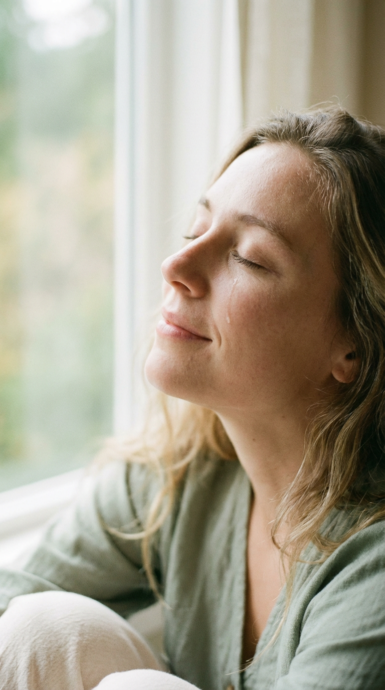 Deep breathing close up